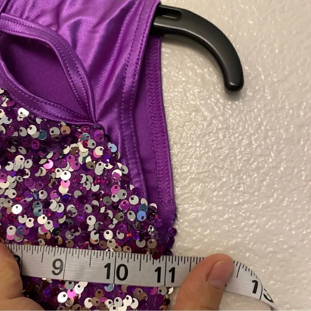 Weissman Dance costume romper biketard purple sequin Brand New You 10727 SC